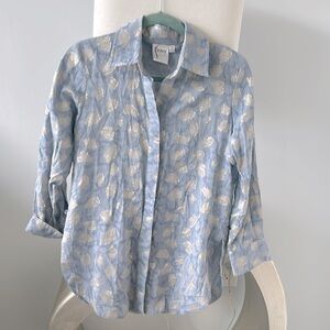 Finley Blue Gold Jacquard Button Down Long Sleeve Shirt Size XS